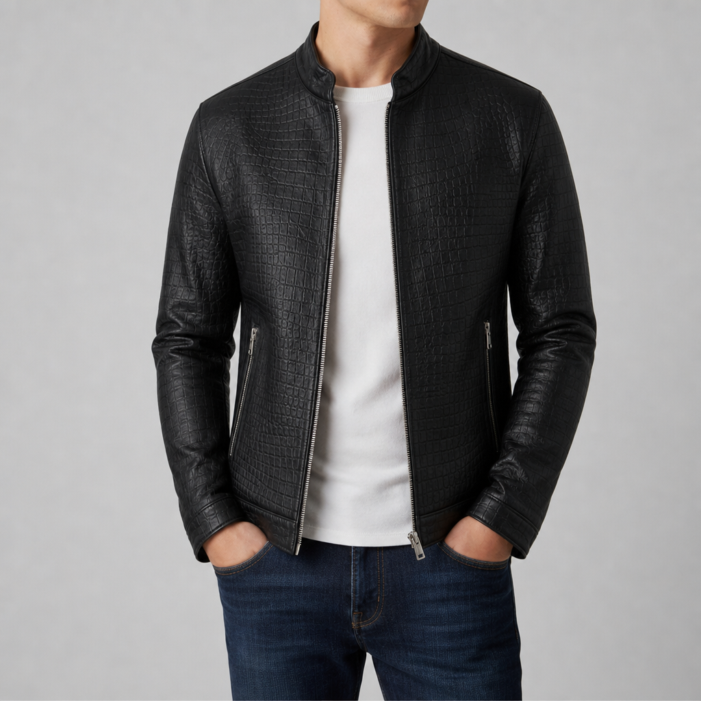 Valeri Croc Embossed Leather Jacket