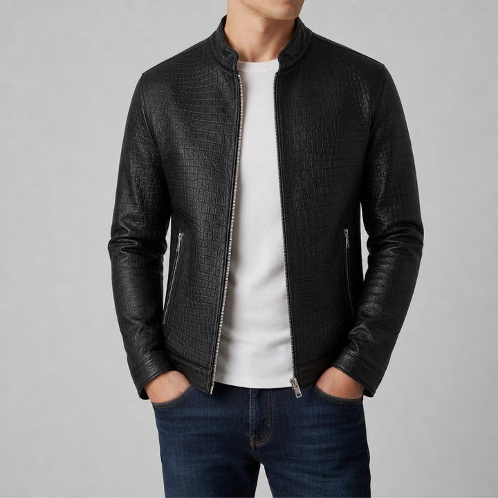 Valeri Croc Embossed Leather Jacket