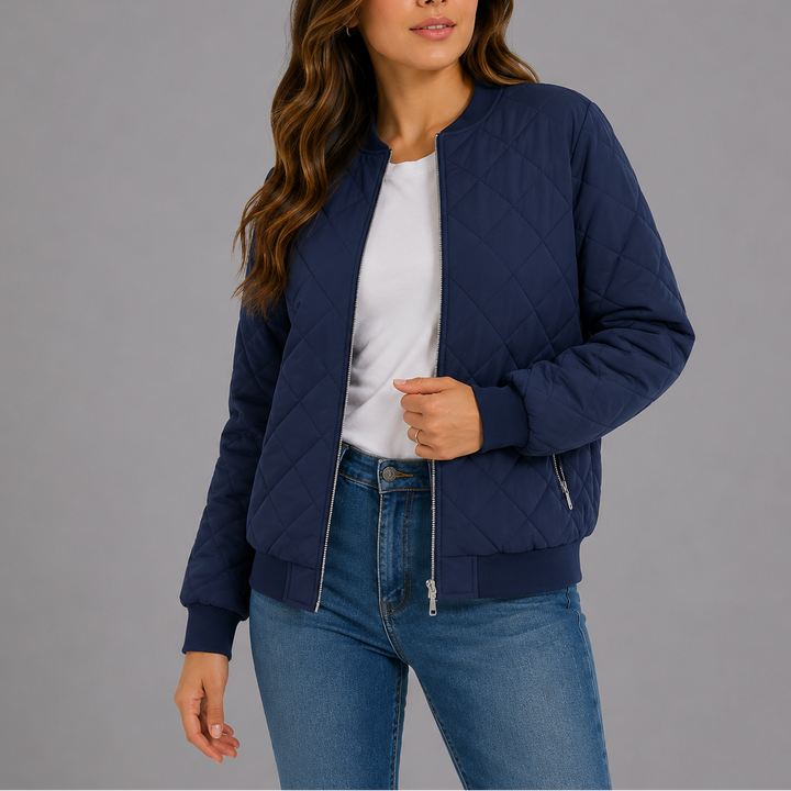 Giselle Quilted Bomber Collarless Jacket