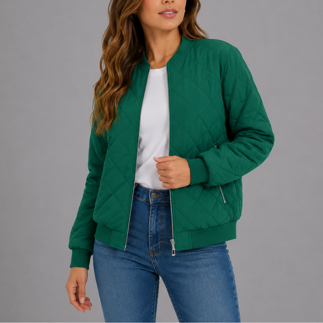 Giselle Quilted Bomber Collarless Jacket