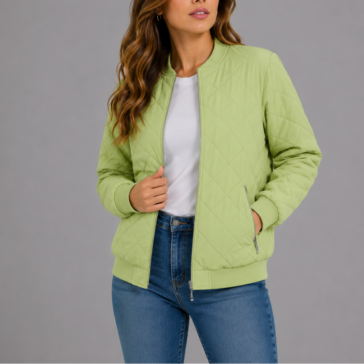 Giselle Quilted Bomber Collarless Jacket