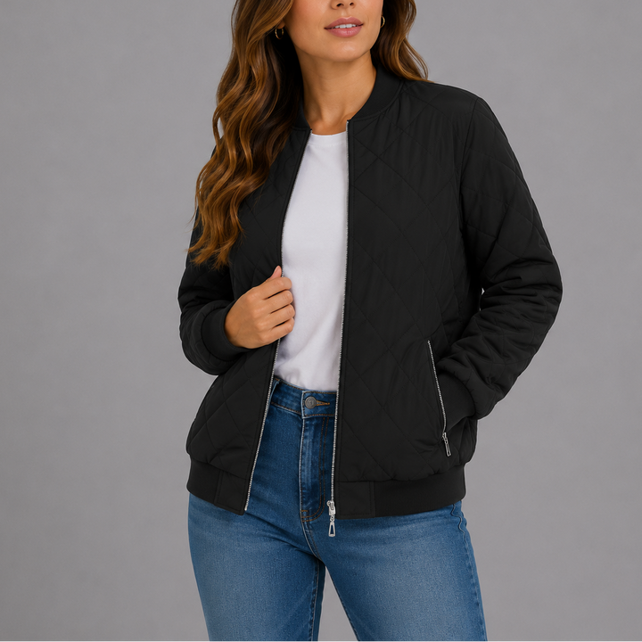Giselle Quilted Bomber Collarless Jacket