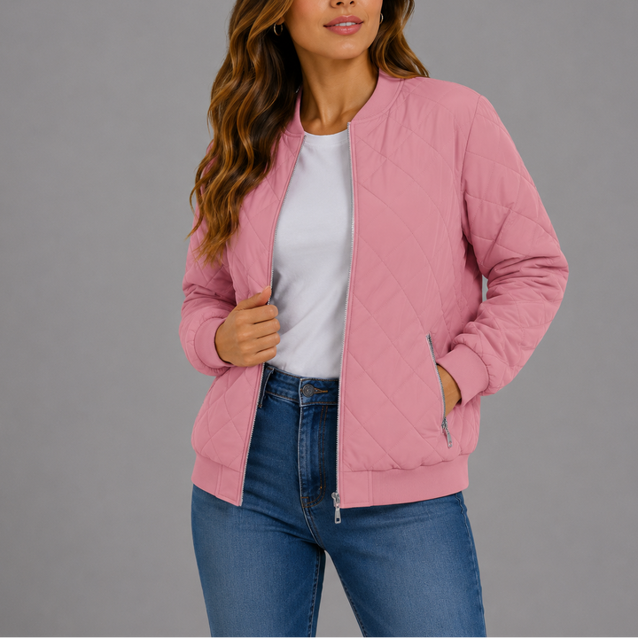 Giselle Quilted Bomber Collarless Jacket