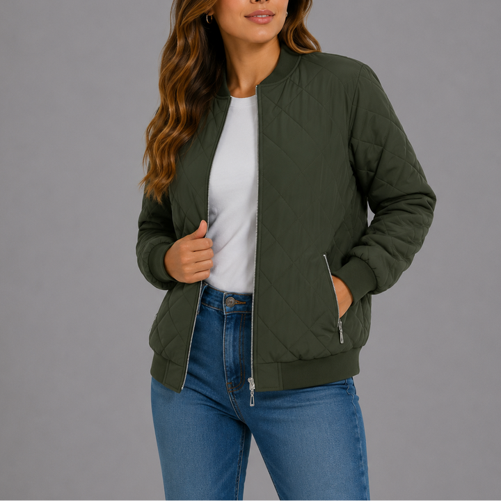 Giselle Quilted Bomber Collarless Jacket