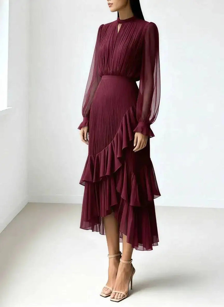 Lucille Pleated Ruffle Midi Dress