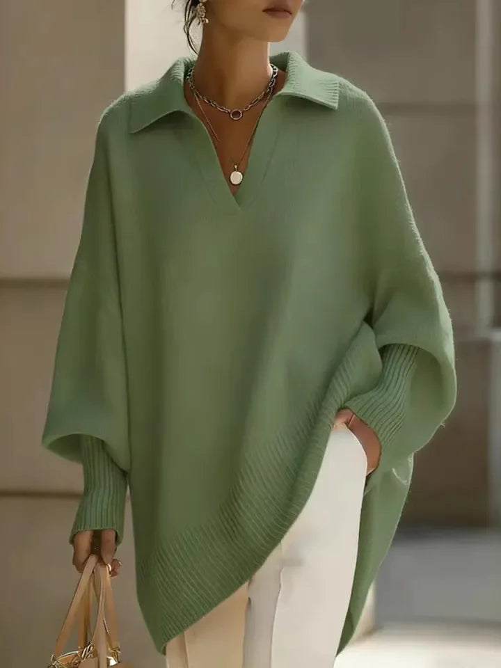 Sable Oversized V Neck Knit Sweater