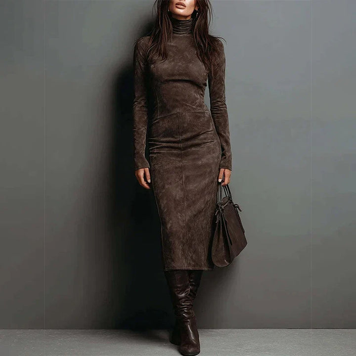 Marielle Suede Turtleneck Midi Dress