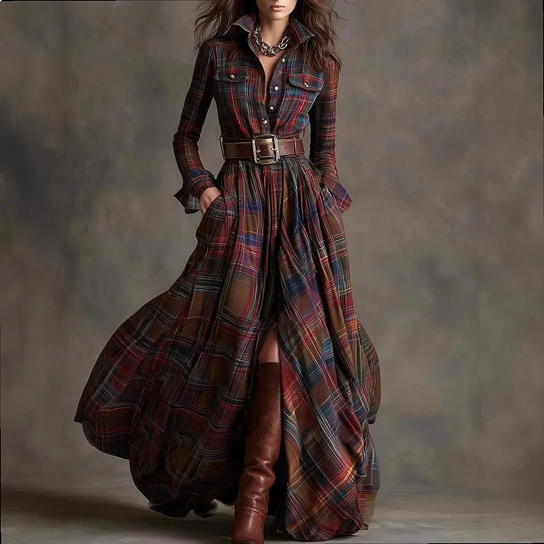 Rosalie Plaid Button Maxi Dress