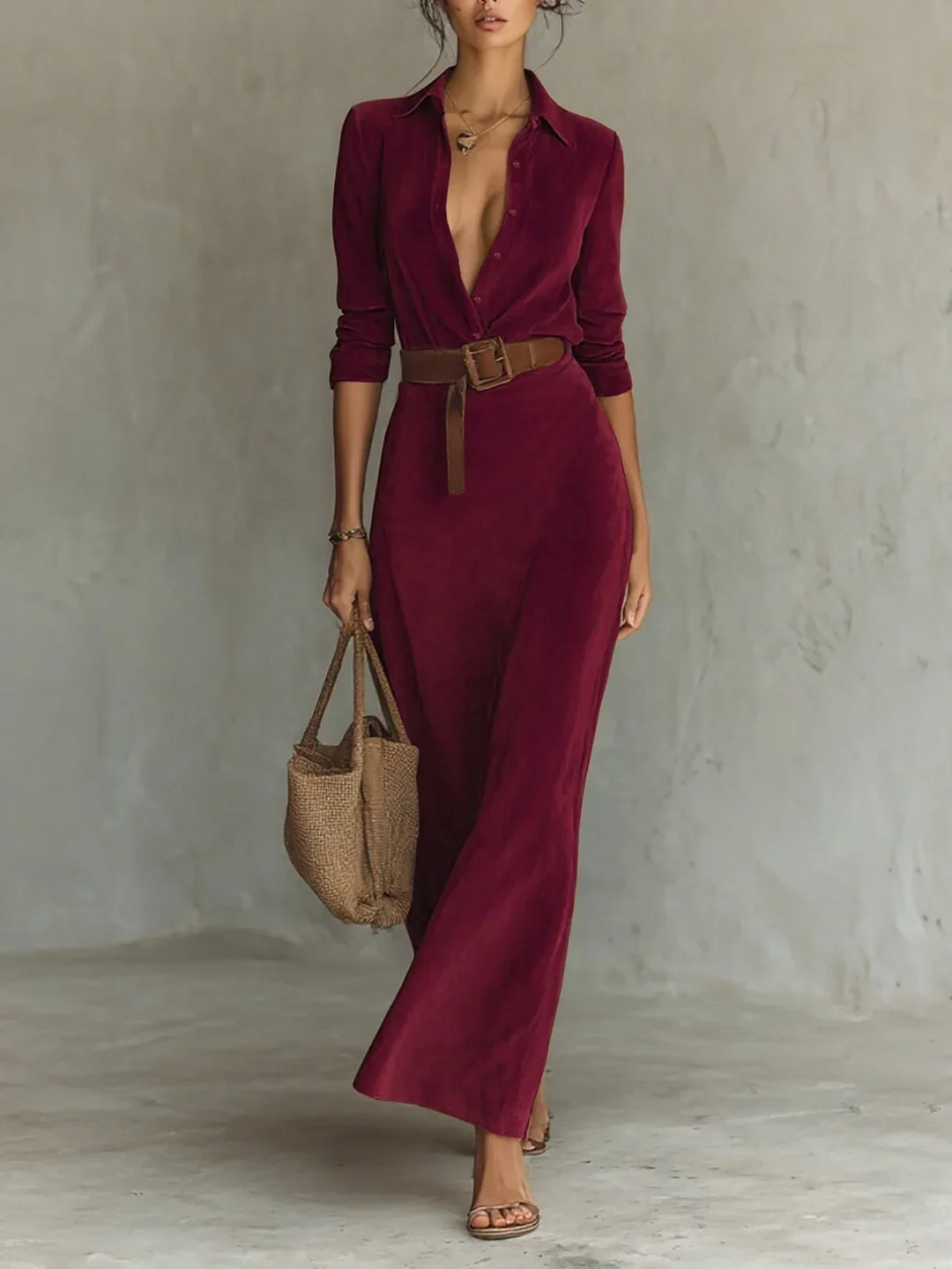 Evangeline Brushed Velvet  Shirt Dress