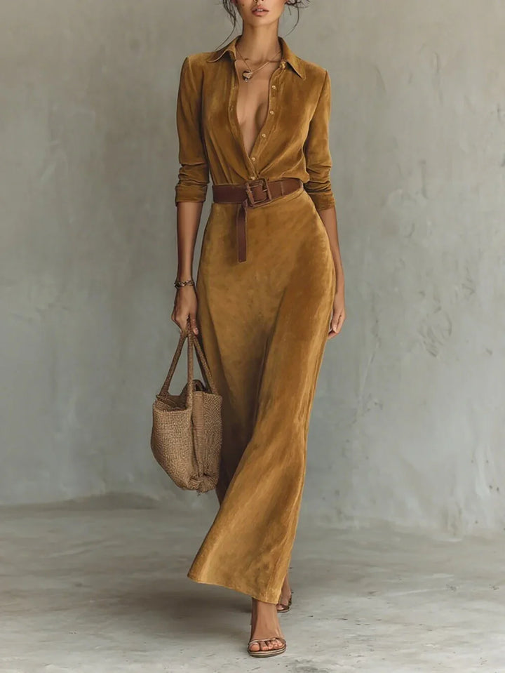 Evangeline Brushed Velvet  Shirt Dress