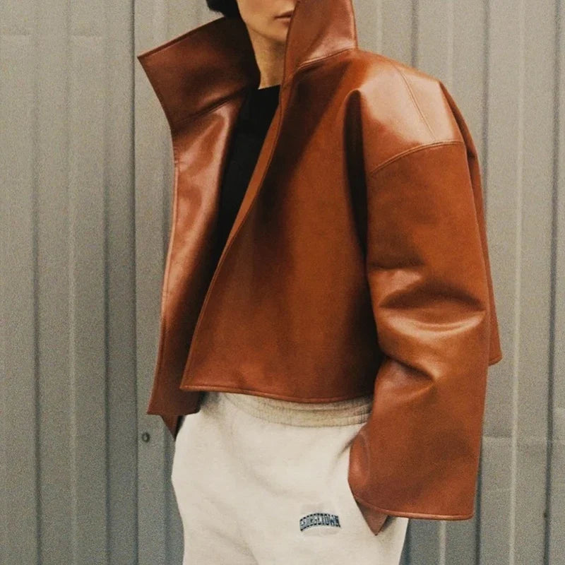 Harlow Cropped Leather Jacket