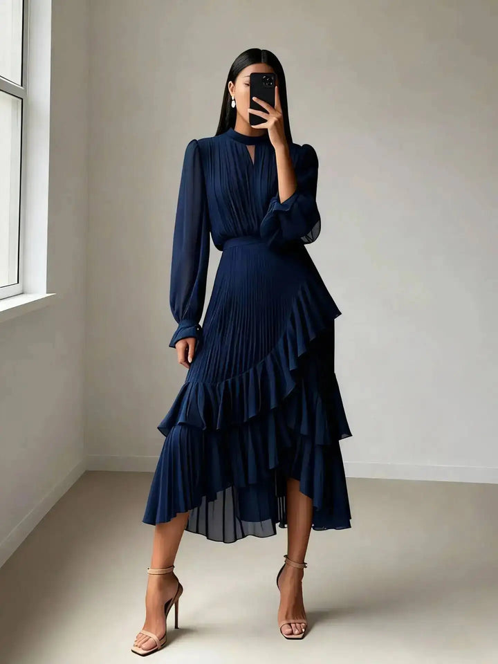 Lucille Pleated Ruffle Midi Dress