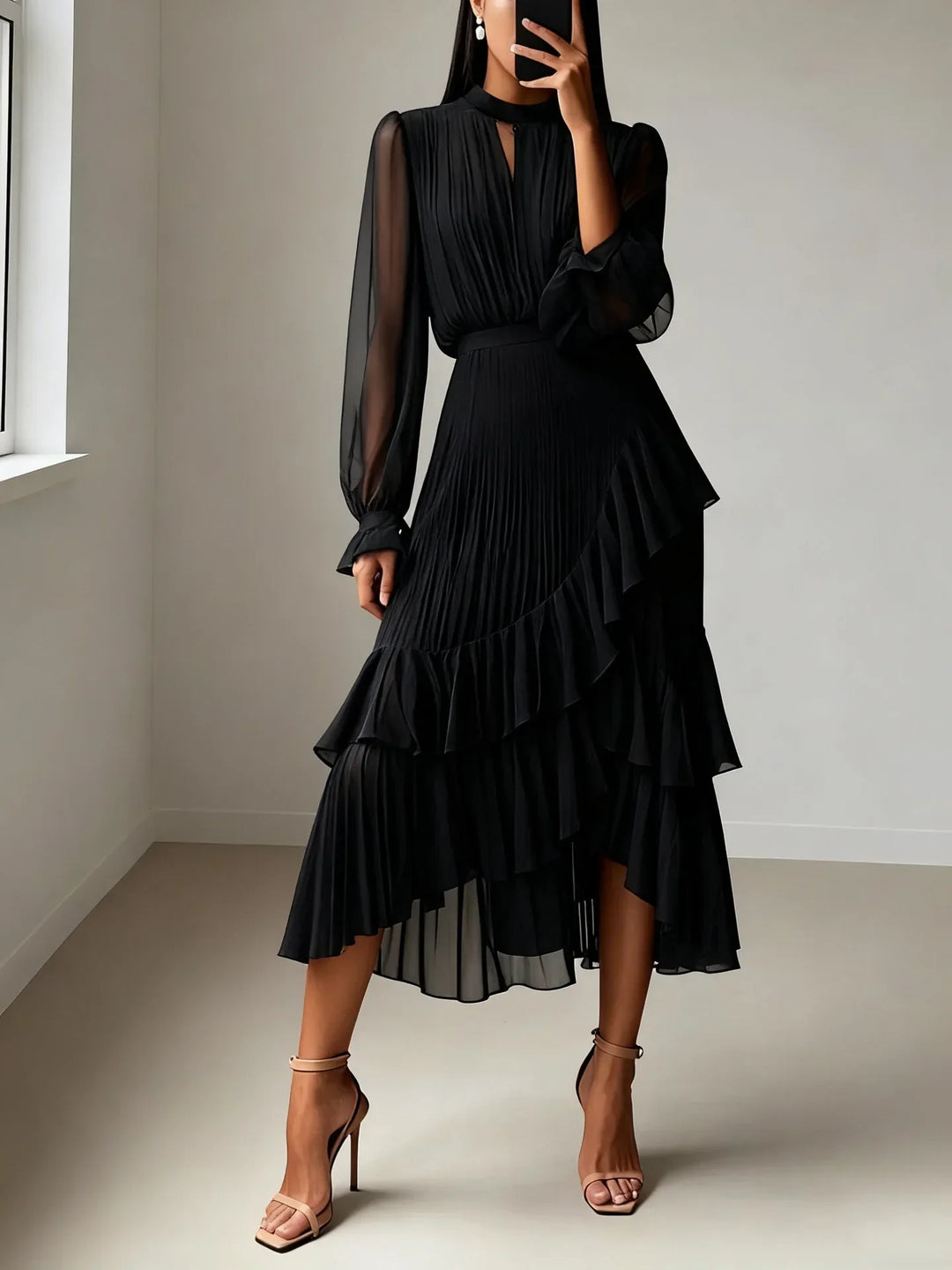 Lucille Pleated Ruffle Midi Dress