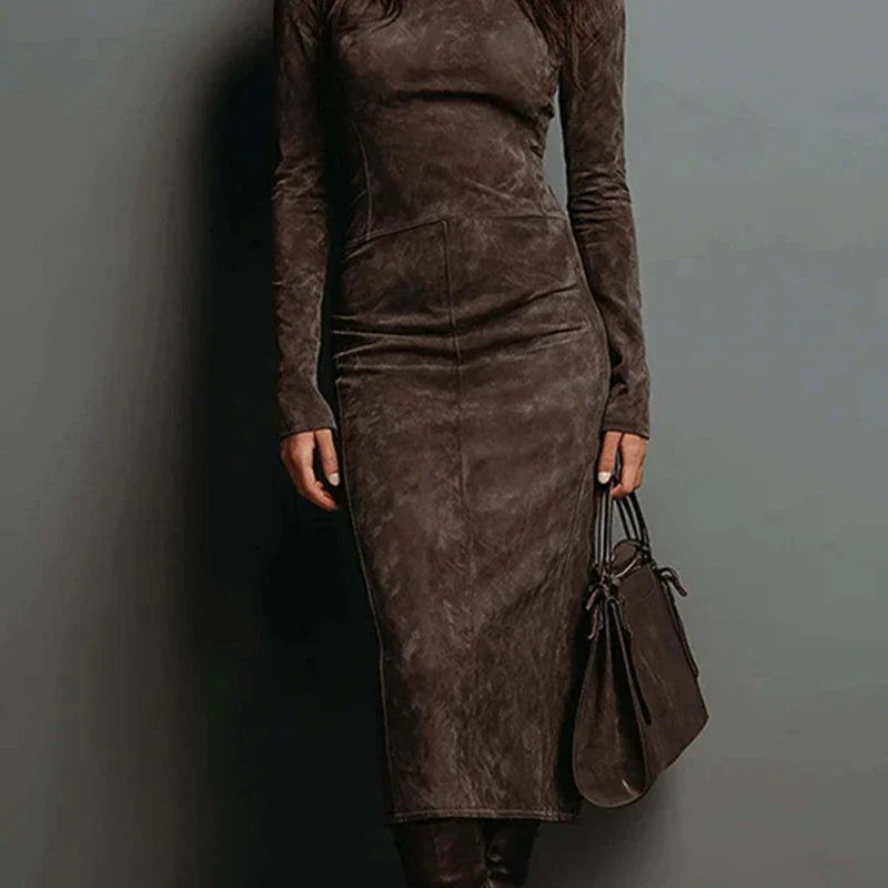 Marielle Suede Turtleneck Midi Dress