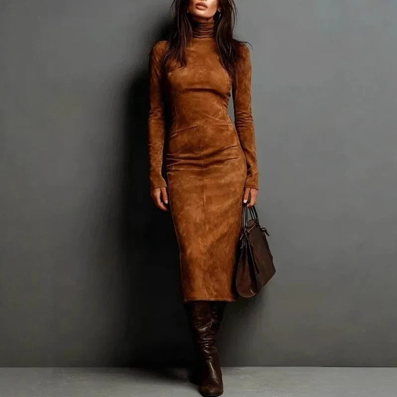 Marielle Suede Turtleneck Midi Dress
