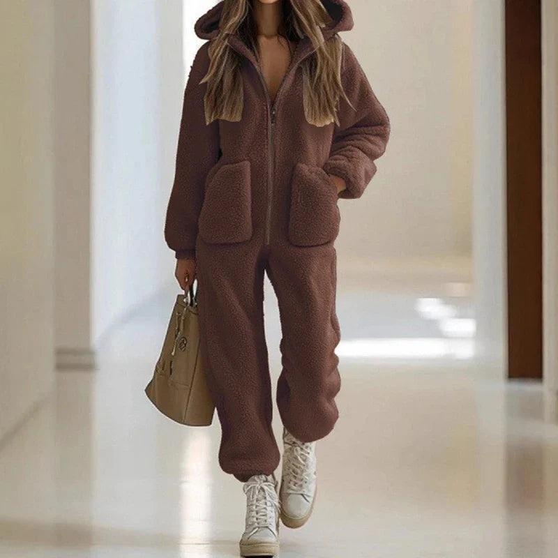 Marisela Zip Front Sherpa Jumpsuit