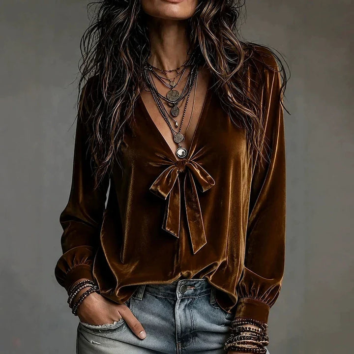 Solene Velvet V Neck Top