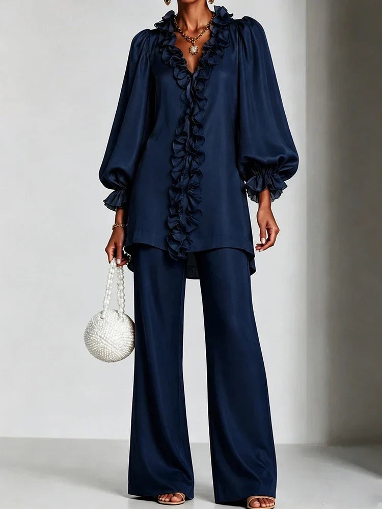 Marisol Ruffle V-Neck Set