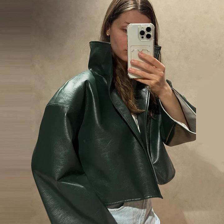 Harlow Cropped Leather Jacket