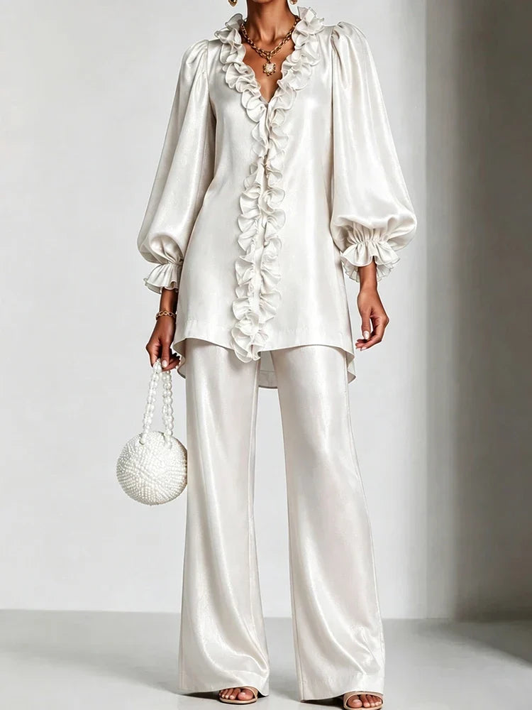 Marisol Ruffle V-Neck Set