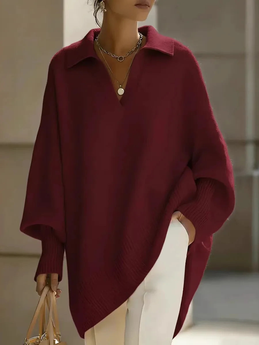 Sable Oversized V Neck Knit Sweater