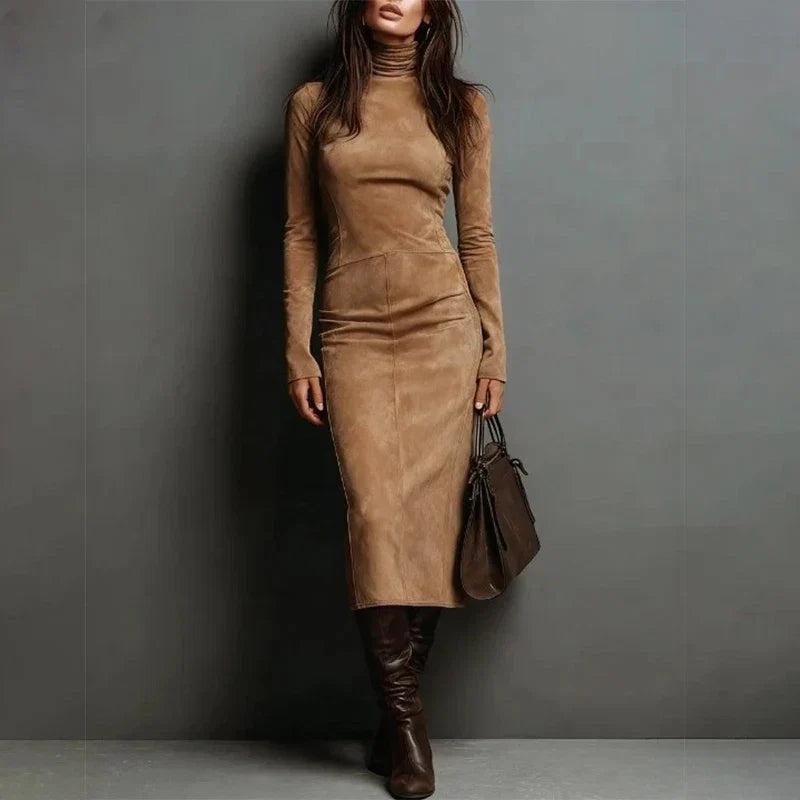 Marielle Suede Turtleneck Midi Dress