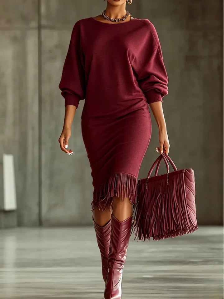Adaline Fringe Hem Sweater Dress