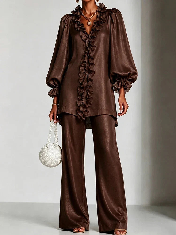 Marisol Ruffle V-Neck Set