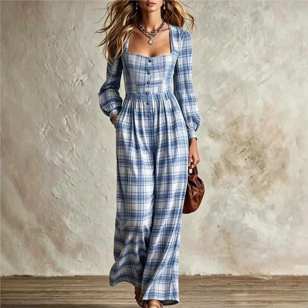 Isabelle Plaid Wide Leg Jumpsuit