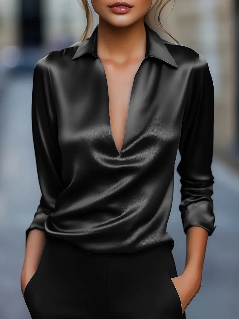 Adeline Satin Draped Collar Blouse