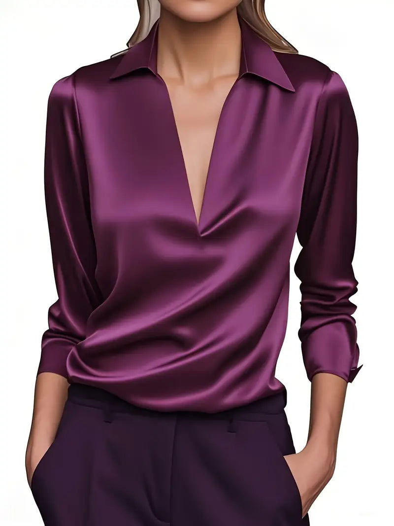 Adeline Satin Draped Collar Blouse
