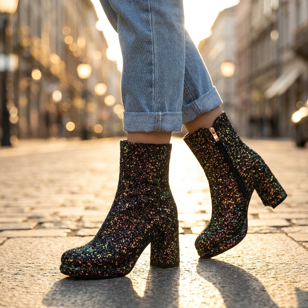 Seraphina Sequin Heel Boots