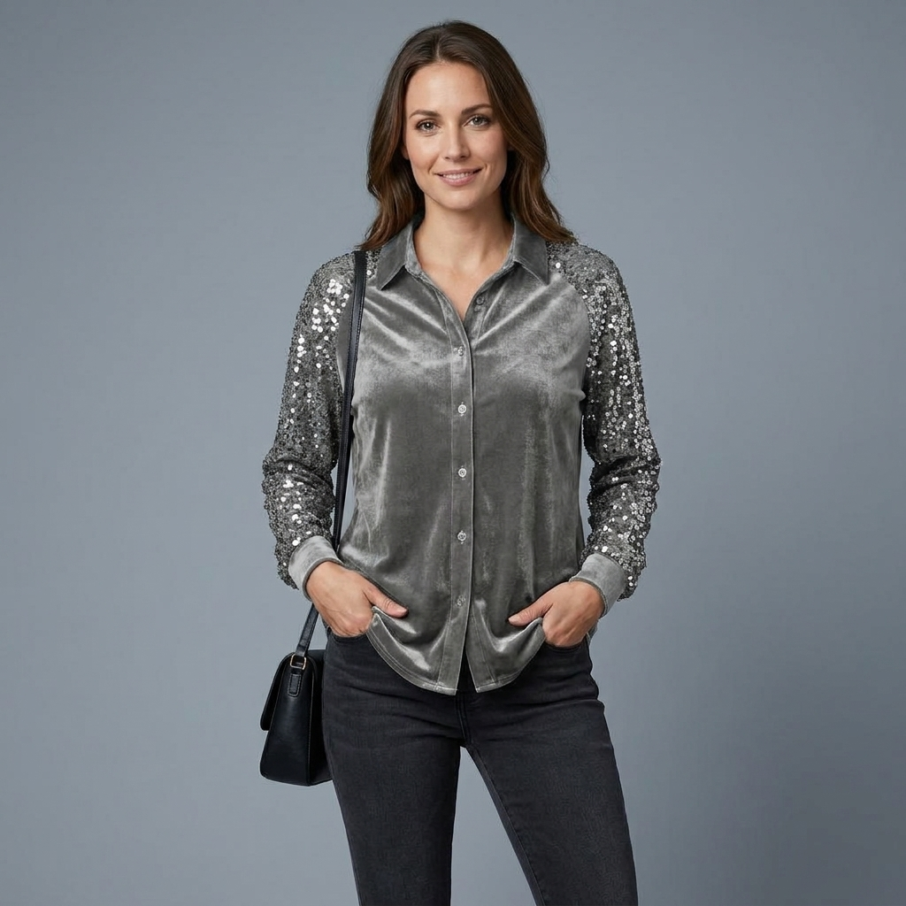 Averil Sequin Sleeve Blouse